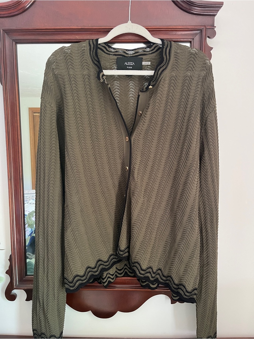 ALEZZA Olive Green Openwork Button Cardigan
